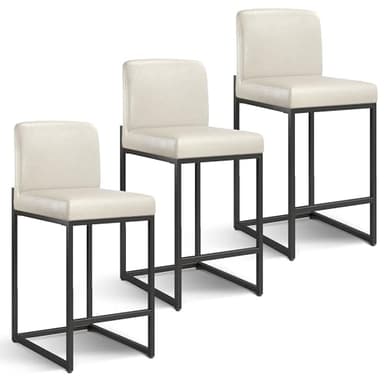 PHI VILLA Leather Bar Stools Set of 3, Modern Counter Height Bar Stool Kitchen Counter Chairs, 24 Inch Barstools with Back - Image 9
