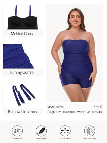 Ocean Blues Women's Navy Blue Bandeau Tankini Top Ruched Tummy Control Bikni Top Strapless Bathing Suit Top Only Size XXXX-Large - Image 3
