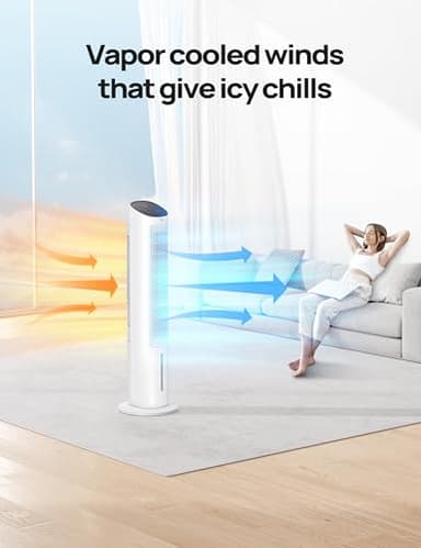 Dreo Evaporative Air Swamp Cooler, 40” Standing Fans that Blow Cold Air, 80° Oscillating Bladeless Cooling Fan for Bedroom, Removable Water Tank, Ice Packs, Remote Control, 4 Speeds, 7H Timer, White - Image 3