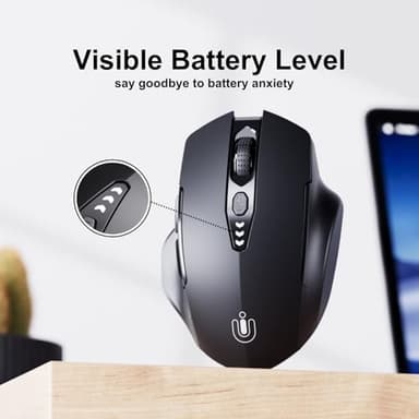 Uineer Wireless Bluetooth Mouse,[Upgraded] Rechargeable (BT 5.0/4.0+2.4G Hz),Computer Mouse with Visible Battery Level, 4 Adjustable DPI, Portable PC Mouse for MacBook Chromebook,Black - Image 3