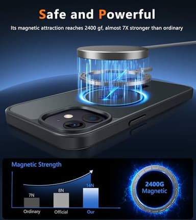 FNTCASE for iPhone 12 Phone Case: for iPhone 12 Pro Magnetic Matte Textured Military Grade Drop Protection Translucent Cell Cover - Slim Durable Shockproof Protective Bumper - Image 3