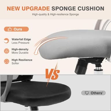 Sweetcrispy Home Office Desk Chair, Ergonomic High-Back Mesh Rolling Work Computer Chairs with Wheels and Adjustable Headrests, Comfortable Lumbar Support, Comfy Flip-up Arms for Bedroom, Study, Grey - Image 4