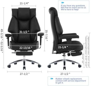 Big and Tall Office Chair with Footrest, PU Leather High Back Executive Office Chair 400lbs, Ergonomic Computer Chairs Lumbar Support for Heavy People (All Black - Image 4