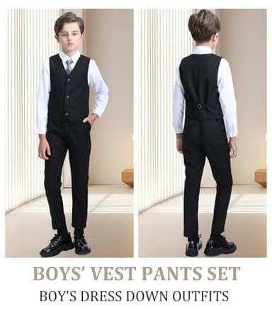 LOPEN STU Boys Suits Formal Dress Jacket Vest Pants Kids Black Suits for Boys Weeding Easter Christmas Outfits Size 6 - Image 5