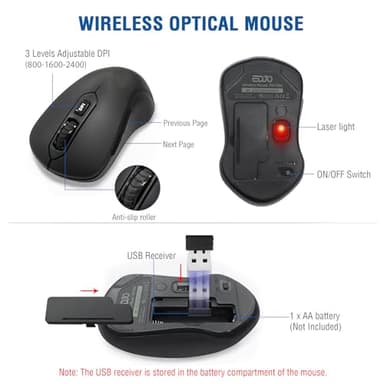 Wireless Keyboard and Mouse Combo, EDJO 2.4G Full-Sized Ergonomic Computer Keyboard with Wrist Rest and 3 Level DPI Adjustable Wireless Mouse for Windows, Mac OS Desktop/Laptop/PC - Image 5