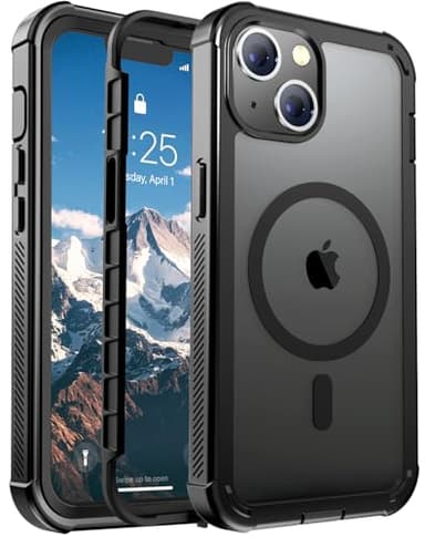jaroco Magnetic for iPhone 13 Case, [Compatible with MagSafe][Military Grade Drop Protection][Heavy Duty Protection][Non-Slip][Shockproof] 2-Layer Durable Bumper Phone Case 6.1''-Black - Image 1