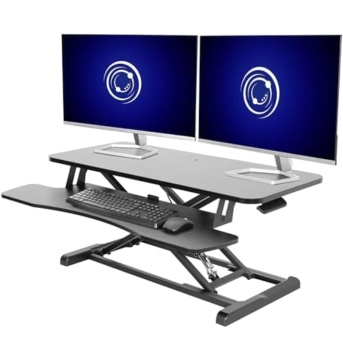 VIVO 36 inch Desk Converter, K Series, Height Adjustable Sit to Stand Riser, Dual Monitor and Laptop Workstation with Wide Keyboard Tray, Black, DESK-V036KB - Image 1