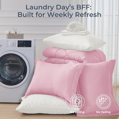 HEVUMYI Queen Comforter Set - 7-Piece All Season Bed in a Bag Queen, Ultra Soft Bedding Set with Comforter, Flat Sheet, Fitted Sheet, Pillowcases, Pillow Shams, Pink & Ivory - Image 7