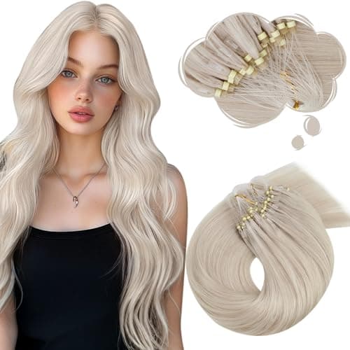 Moresoo Micro Beads Hair Extensions Human Hair White Blonde Hair Extensions Micro Loop Human Hair Microlink Extensions for Wedding 50G/50S 18 Inch - Image 1