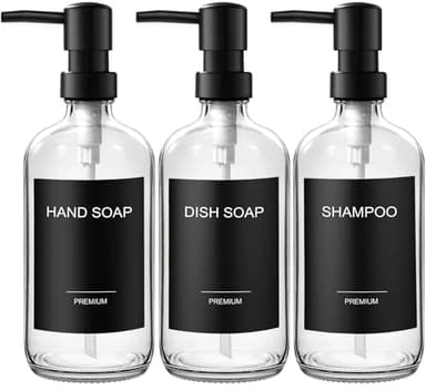 GMISUN Clear Glass Soap Dispenser, 3 Pack Bathroom Hand Soap Dispenser with Plastic Pump, 16 Oz Kitchen Hand and Dish Clear Dispenser Set, Modern Vintage - Image 1