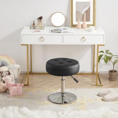 Gitrah Black Vanity Chair for Makeup Room Vanity Stool for Makeup Room Round Tufted PU Leather Makeup Chair Vanity Stools for Bathroom Height Adjustable 360 Swivel - Image 4