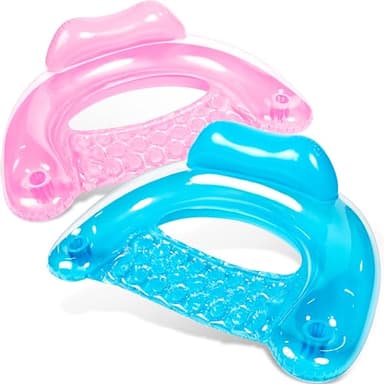 SLOOSH Inflatable Pool Floats Adult,2 Pack Pool Chairs with Cup Holders,Pure Blow up Floats Chair,Hammock Noodle Mat for Relaxing Summer Water Fun Swimming Party Beach,Blue,Pink - Image 1