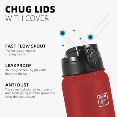 Fanhaw 20 Oz Insulated Stainless Steel Vacuum Water Bottle with Anti-Dust Pop-Open Lid - For Kids, Women, Men | Leak & Sweat Proof (Red) - Image 4