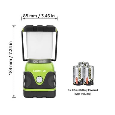 LE 1000LM Battery Powered LED Camping Lantern, Waterproof Tent Light with 4 Light Modes, Camping Essentials, Portable Lantern Flashlight for Camping, Emergency Light, Power Outages, Not Rechargeable - Image 2