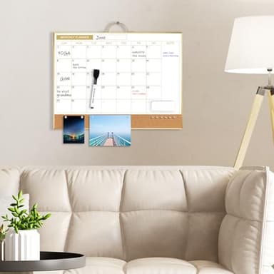 ARCOBIS Dry Erase Calendar with Cork Board for Wall, 12"x16" Double-Sided Calendar Whiteboard & White Board with Gold Frame, Magnetic Monthly Planning Board for Home, Office, School - Image 6