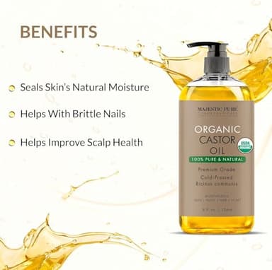 Majestic Pure USDA Organic Castor Oil - 100% Pure & Natural - Premium Grade, Cold Pressed, Hexane Free - Hair, Eyelashes, Eyebrows, Nails - Moisturizing & Nourishing - 8 Fl Oz - Image 5