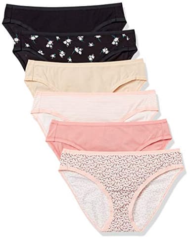 Amazon Essentials Women's Cotton Bikini Brief Underwear (Available in Plus Size), Pack of 6, Ditsy Floral/Floral/Mini Stripe/Multicolor, Large - Image 1