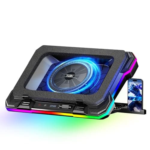 KeiBn Gaming Laptop Cooling Pad, Laptop Cooling Stand with 5.5inch External Cooling Fan, Rapid Cooling Laptop 15.6-19.3inch, Infinitely Variable Speed, 8 Height Stands, 4 USB Ports, Blue - Image 1