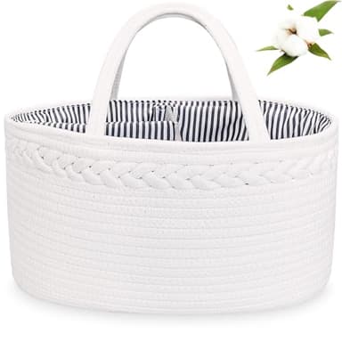 ABenkle Baby Diaper Caddy, Nursery Storage Bin and Car Organizer for Diapers and Baby Wipes, Cotton Rope Diaper Basket Caddy, Changing Table Diaper Storage Caddy - Image 9
