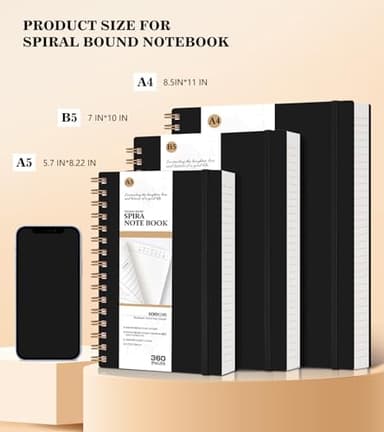 Spiral Notebook Journal, 360 Pages College Ruled Notebooks, Lined Thick Journals for Women Men, A5 Thick Spiral Writing Journaling with 100GSM Paper, Spiral Notebooks for Work School 5.5"x8.5" Black - Image 3