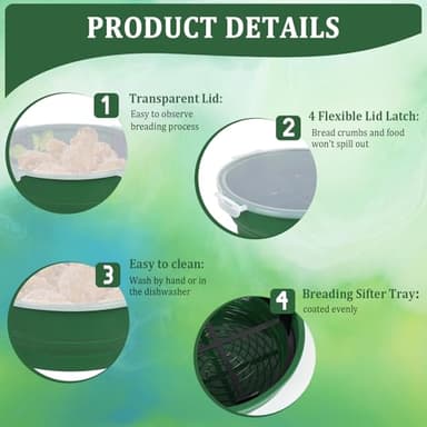 Batter Shaker Bowl with Lid: Multifunctional Breading Flour Shaker Container,Mess Free Breading Station Tray with Silicone for Home Cooking,Fried Wings,Onion Rings,Meat,Chicken,Fish and More(Green) - Image 4