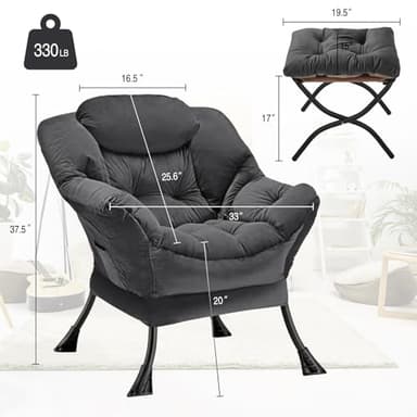 Congermom Lazy Chair with Folding Ottoman Modern Large Accent Chair,Contemporary Lounge Leisure Sofa Chair with Armrests Upholstered Sofa Armchair Reading Chair for Bedroom,Dorm & Office (Dark Grey-f) - Image 3