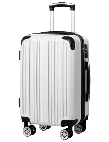 Coolife Luggage Expandable(only 28") Suitcase PC+ABS Spinner 20in 24in 28in Carry on (white grid new, S(20in)_carry on) - Image 1