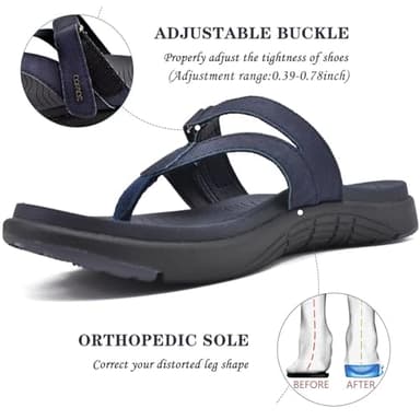 COFACE Womens Orthopedic Flip Flops Ladies Slip On Athletic Yoga Memory Foam Cushioned Recovery Walking Thong Sandals Summer Beach Pool Slippers Comfortable Plantar Fasciitis Arch Support Navy Size 7 - Image 4