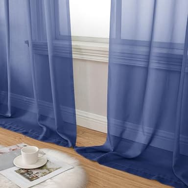 Aiyufeng Royal Blue Sheer Curtains 84 Inches Long 2 Panels Set, Semi Transparent Voile Rod Pocket Blue Sheer Window Drapes for Bedroom Bed Canopy Dining Wedding Party Backdrop, 40W x 84L inch - Image 6