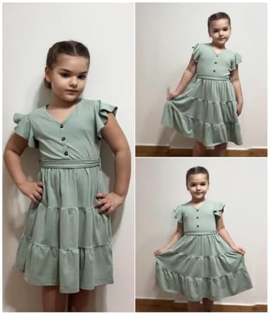 Arshiner Girls Dress Short Sleeve Summer V Neck Button Removable Belt Dresses with Pockets 5-6 Years Light Green - Image 7