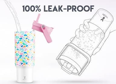 Meoky 40 oz Tumbler with Handle and Straw, Insulated Water Bottle, Stainless Steel Travel Mug, Keeps Cold for 34 Hours, 100% Leak Proof, Fits in Car Cup Holder (Leopard) - Image 3