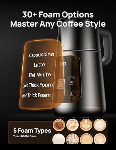 Dreo All-in-1 Milk Frother, Electric Foam Frother for Latte Art Microfoam and Coffee, 15oz/450ml Automatic Milk Warmer with 30 Drinks, Dishwasher Safe, Dairy/Plant-Based Milk - Image 5