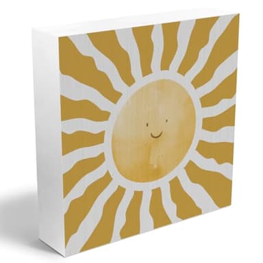 Inspirational Sunshine Wooden Box Sign, Boho Sun Decor, Spring Summer Rustic Farmhouse Home Nursery Playroom Toddler Room Classroom Decor Wood Block Plaque, Desk Table Shelf Decor Decorations - Image 1