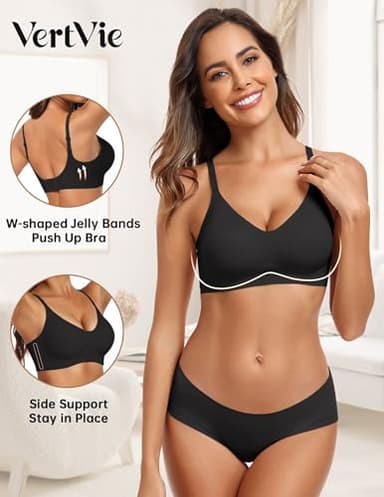 Vertvie Womens Seamless Bra No Underwire Comfort Push Up Bras Buttery Soft Wireless Bralette Full Coverage Sport Everyday Bra(Black,X-Large) - Image 2