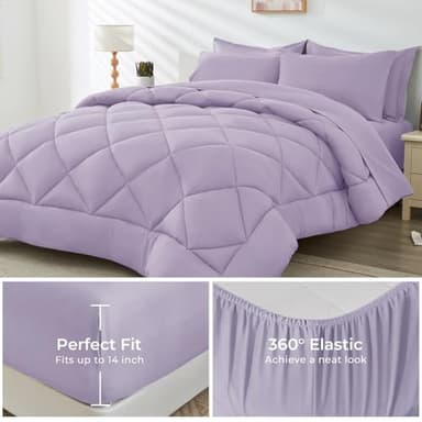 HEVUMYI Full Purple Comforter Set - 7-Piece All Season Bed in a Bag Full, Ultra Soft Bedding Set with Comforter, Flat Sheet, Fitted Sheet, Pillowcases, Pillow Shams, Lavender Purple - Image 4