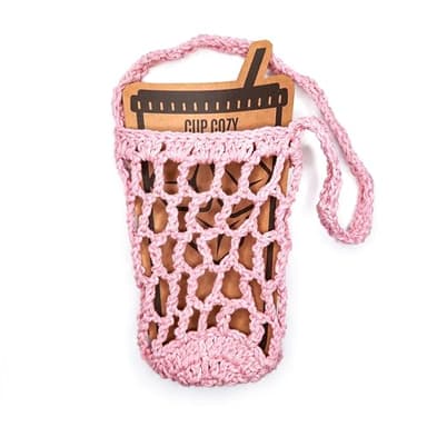 Crochet Mesh Drink Carrier Holder (Pastel Pink) - Image 1