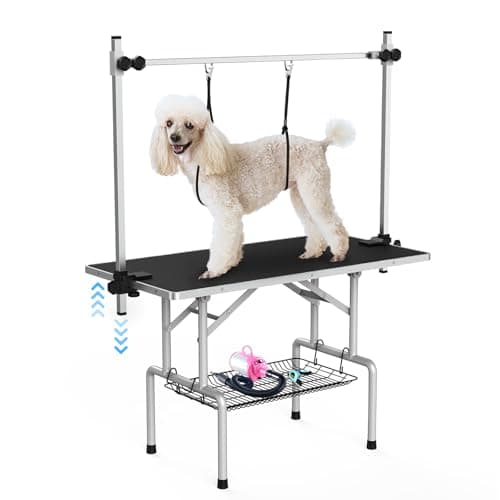 Lyromix 42''Large Dog Grooming Table, Adjustable Cat Drying Desktop with Arms, Nooses, Mesh Tray, Foldable Pet Station at Home, Maximum Capacity Up to 330Lb, 42inch, Black - Image 1