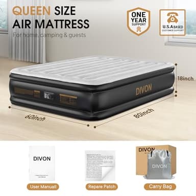 DIVON Air Mattress Queen with Built in Pump,Blow Up Mattress with Wave Pattern in 3 Mins,18'' Quick Inflatable Mattress, Luxury Airbed for Home&Camping,Black,660lbs - Image 6