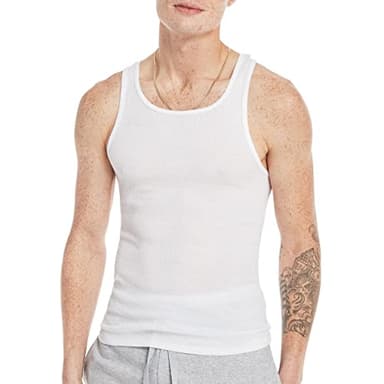 Hanes Men's Pack, Moisture-Wicking Ribbed, Lightweight Cotton Tank Undershirts, White , Large, 6 Count ( Pack of 1) - Image 3