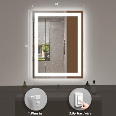 ODDSAN LED Lighted Bathroom Mirror 24x 32, Dimmable Vanity Mirror with Lights, Anti-Fog, ETL Listed (Backlit and Front Lighted) - Image 2
