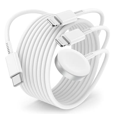 Essri Upgraded USB C Charger for Watch, 3 in 1 Phone and iWatch Magnetic Fast Charging Cable 6FT, Compatible with Watch Series 8 7 6 SE 5 4, for iPhone 14 13 12 11 Pro White - Image 1