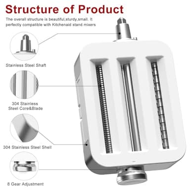Metal Pasta Maker Attachment for Kitchenaid Stand Mixers 3 in 1 Set Includes Pasta Roller Spaghetti Cutter & Fettuccine Cutter and Cleaning Brush, Pasta Attachment - Image 6