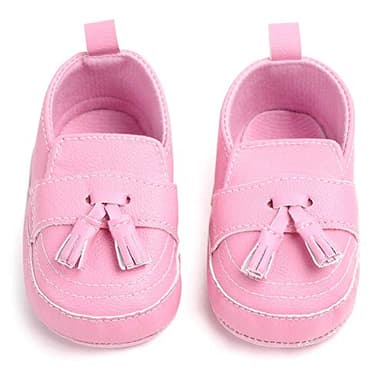 LONSOEN Baby Girls Boys Loafers Prewalker Moccasin Crib Shoes,BAY210 Pink 12-18 Months Infant - Image 2