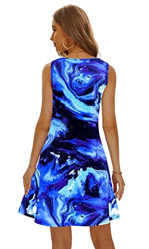 Summer Dresses for Women 2024 Casual Sundresses Beach Cover Ups Sleeveless Tshirt Swing Dress with Pockets X-Large Blue Galaxy - Image 3