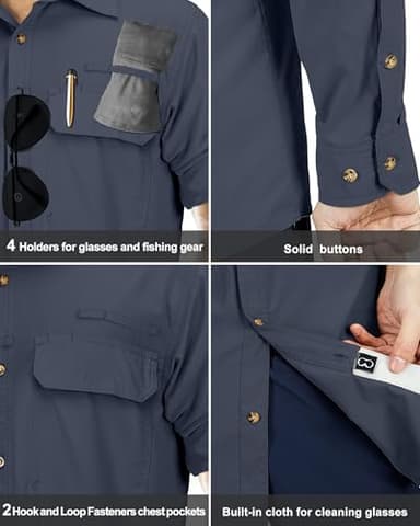 33,000ft Men's Long Sleeve Sun Protection Shirt UPF 50+ UV Quick Dry Cooling Fishing Shirts for Travel Safari Camping Hiking Dark Navy - Image 5