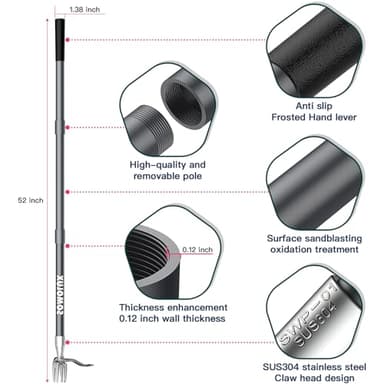 SOMOLUX 52'' Weed Puller Tool Stand-up Weeder with Metal Long Handle/Stainless Steel Claw, Gardening Manual Tool Weed Gripper/Picker/Remover No Bending/Kneeling to Remove Dandelion Form Lawn Patio - Image 2