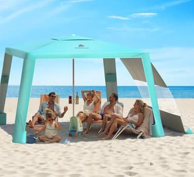 Rhino Valley Beach Cabana, 8*8FT Beach Tent UPF50+ Protection, Easy Setup Beach Canopy Wind Resistant with Cup Holder, Compact Beach Shade Foldable Beach Tent Sun Shelter for Whole Family Friend,Green - Image 1