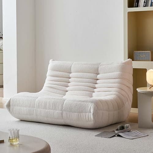 Bean Bag Chair for Adults, Oversized Loveseat Fireside Chair Comfy Lazy Floor Sofa, 2 Seater Lazy Sofa Couch Memory Foam Bean Bag for Living Room, Bedroom Apartment Office (Beige) - Image 1