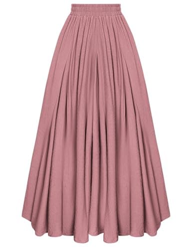 Women Elastic High Waist Swing Maxi Flowy Summer Long Skirt Dusty Rose M - Image 1