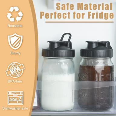 FyndraX Pour Spout Lids for Ball Regular Mouth Mason Jars, Airtight Canning Jar Flip Cap Top Lid for Drinking, Salad, Dressing Pouring, Leak-Proof, Black&Grey Pack of 8 - Image 5